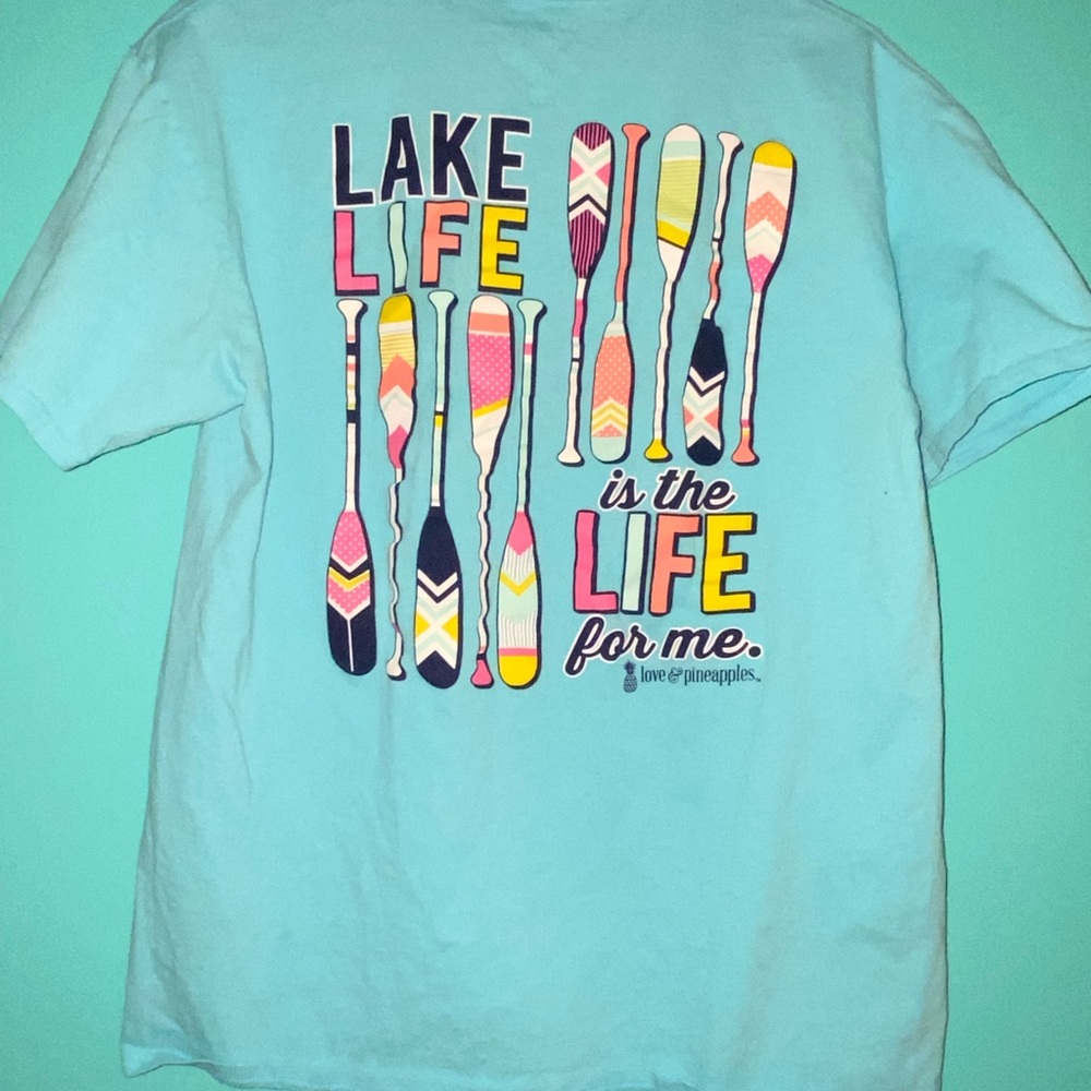 Blue Short Sleeve Tee with Pineapple Graphic